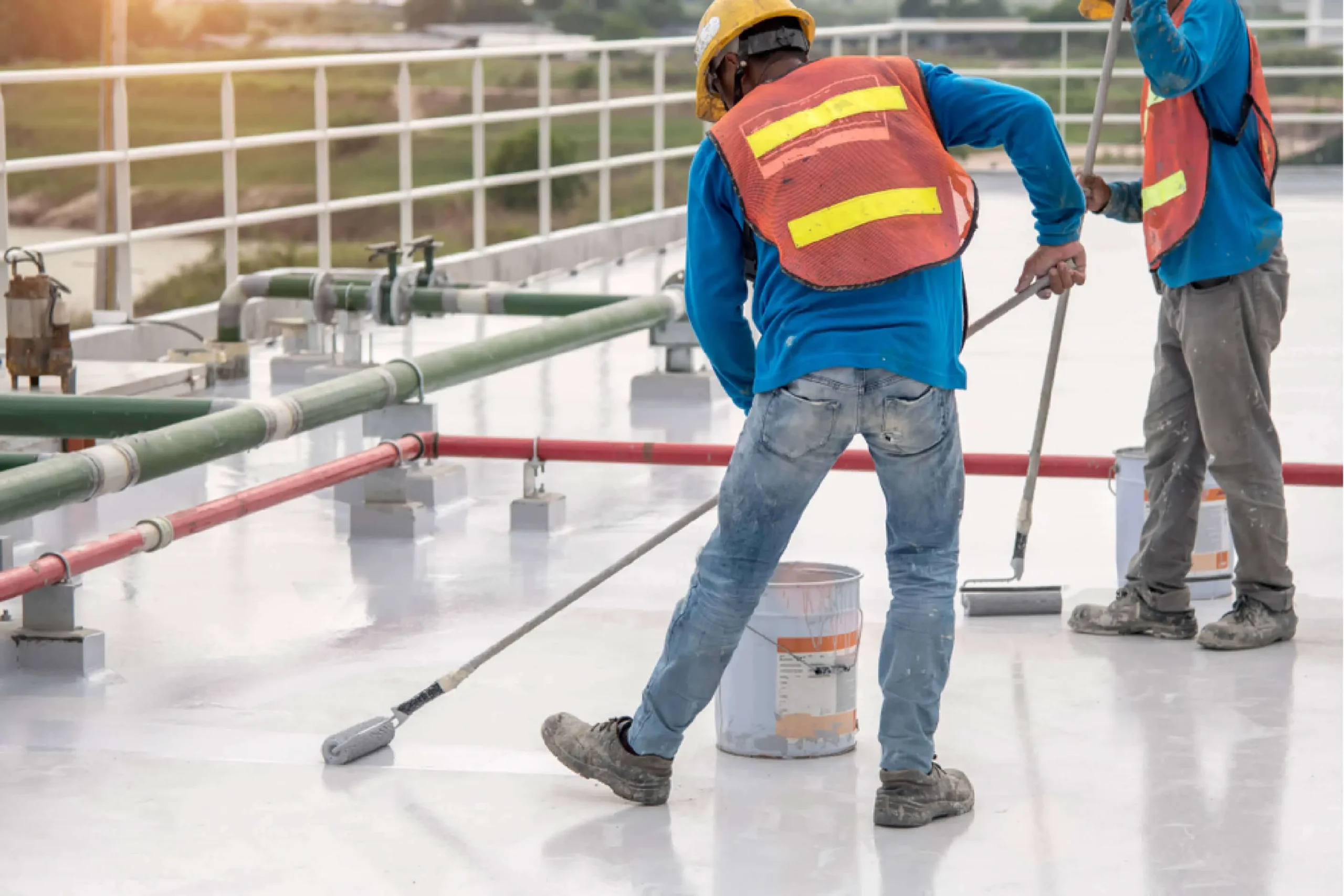 Industrial waterproofing application on a factory roof