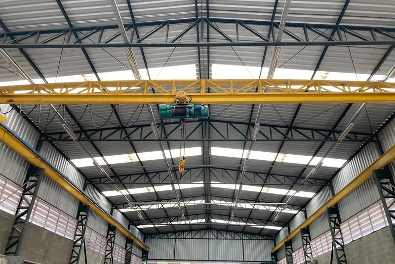 Industrial PEB shed structure under construction